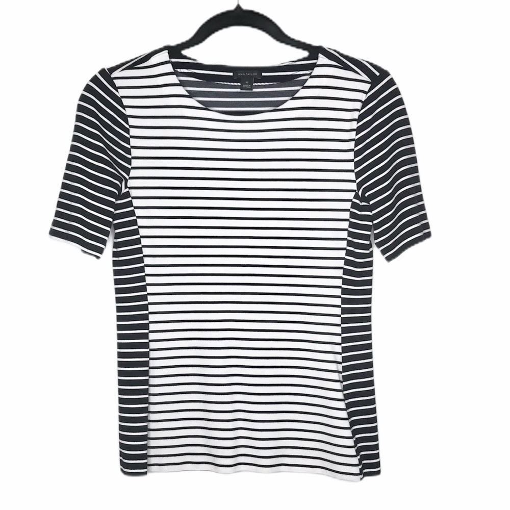 NEW Ann Taylor Womens Colorblock White/Black Stripe Ponte Top Small - Picture 3 of 8
